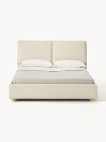 Gestoffeerd bed Laura, Bekleding: 100% polyester Met 115.00, Geweven stof lichtbeige, eikenhout, B 140 x L 200 cm