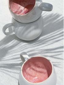 Tazas originales de té artesanales Areia, 2 uds., Gres, Tonos rojos, blanco crudo, beige claro, Ø 9 x Al 10 cm