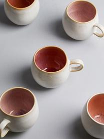 Tazas originales de té artesanales Areia, 2 uds., Gres, Tonos rojos, blanco crudo, beige claro, Ø 9 x Al 10 cm