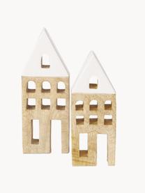 Deko-Häuser Hood, 2er-Set, Mangoholz, Helles Holz, Weiß, Set mit verschiedenen Größen