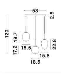 Lámpara de techo de vidrio Lato, Adornos: metal recubierto, Anclaje: metal recubierto, Cable: plástico, Blanco, dorado, An 53 x Al 120 cm