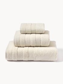 Lot de serviettes de bain avec bordure décorative Luxe, set de tailles variées, Blanc cassé, 3 éléments (1 serviette invité, 1 serviette de toilette et 1 drap de bain)