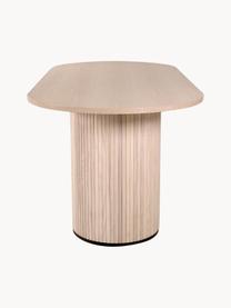 Mesa de comedor ovalada de madera Bianca, 200 x 90 cm, Tablero: fibras de densidad media , Estructura: madera de árbol de trompe, Madera de roble barnizado claro, An 200 x F 90 cm