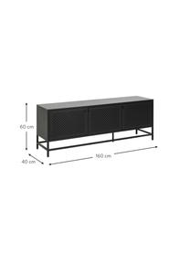 Metalen tv-meubel Neptun met deuren in zwart, Gecoat metaal, Zwart, B 160 cm x H 60 cm