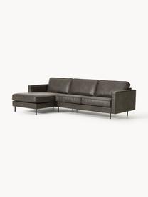 Ecksofa Hunter aus recyceltem Leder, Bezug: 70% recyceltes Leder, 30%, Gestell: Massives Kiefernholz, hoc, Füße: Metall, pulverbeschichtet, Leder Anthrazit, B 264 x T 154 cm, Eckteil links