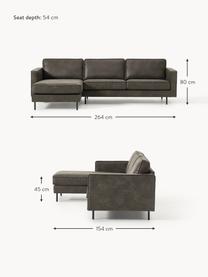 Ecksofa Hunter aus recyceltem Leder, Bezug: 70% recyceltes Leder, 30%, Gestell: Massives Kiefernholz, hoc, Füße: Metall, pulverbeschichtet, Leder Anthrazit, B 264 x T 154 cm, Eckteil links