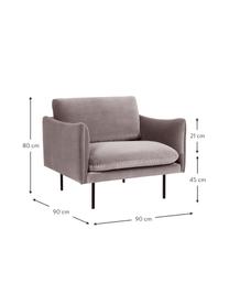 Poltrona in velluto Moby, Rivestimento: velluto (rivestimento in , Struttura: legno di pino massiccio, , Gambe: metallo verniciato a polv, Velluto greige, Larg. 90 x Prof. 90 cm