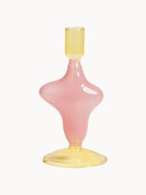 Candelabro in vetro Flux, Vetro, Rosa chiaro, giallo, Ø 8 x Alt. 17 cm