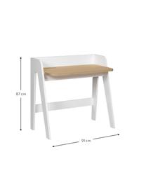 Scandi bureau Fiore in wit, Frame: gelakt MDF, Tafelblad: MDF met eikenhoutfineer, Wit, bruin, 91 x 49 cm