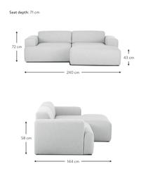 Ecksofa Melva (3-Sitzer) in Hellgrau, Bezug: Polyester Der hochwertige, Gestell: Massives Kiefernholz, Spa, Webstoff Hellgrau, B 240 x T 144 cm