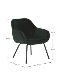 Fluwelen fauteuil Jana in donkergroen, Bekleding: fluweel (polyester), Poten: gepoedercoat metaal, Donkergroen, B 72 x D 68 cm