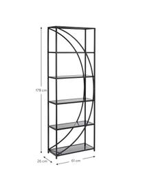 Libreria in metallo nero e vetro Korvet, Struttura: metallo epossidato e vern, Ripiani: vetro, Nero, grigio trasparente, Larg. 61 x Alt. 178 cm