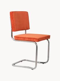 Chaise cantilever en velours côtelé Kink, Velours côtelé orange, cadre chrome, larg. 48 x prof. 48 cm