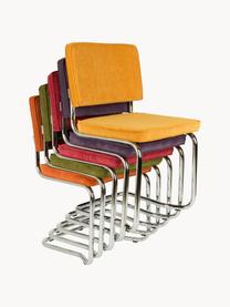 Chaise cantilever en velours côtelé Kink, Velours côtelé orange, cadre gris chrome haute brillance, larg. 48 x prof. 48 cm