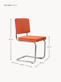 Manšestrová konzolová židle Kink, Oranžová, chromová, Š 48 cm, H 48 cm