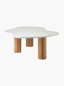Marmor-Couchtisch Naruto in organischer Form, Tischplatte: Marmor, Beine: Eichenholz, Eichenholz, Weiß, marmoriert, B 140 x T 80 cm