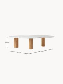 Mramorový konferenční stolek v organickém tvaru Naruto, Bílý mramor, dubové dřevo, Š 140 cm, H 80 cm