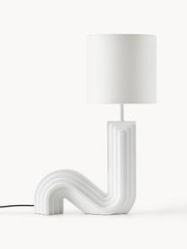 Design Tischlampe Luomo, Lampenschirm: Leinenstoff, Lampenfuß: Mitteldichte Holzfaserpla, Off White, Weiß, B 43 x H 61 cm