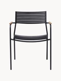 Silla con reposabrazos para exterior Mood, Estructura: aluminio con pintura en p, Asiento: plástico, Reposabrazos: madera de teca, Negro, madera de teca, An 60 x F 56 cm