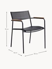 Silla con reposabrazos para exterior Mood, Estructura: aluminio con pintura en p, Asiento: plástico, Reposabrazos: madera de teca, Negro, madera de teca, An 60 x F 56 cm