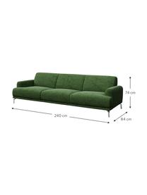 Divano 3 posti in tessuto verde scuro con sistema zero spot Puzo, Rivestimento: 100% poliestere, Sottostruttura: compensato, legno di betu, Piedini: metallo verniciato, Verde scuro, Larg. 240 x Prof. 84 cm