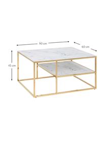 Mesa de centro Aruba, con tablero de vidrio, Tablero: vidrio estampado en efect, Estructura: acero, latón, Mármol blanco, dorado, An 90 x F 60 cm