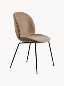 Fluweel gestoffeerde stoel Beetle, Bekleding: fluweel (100% polyester), Poten: gecoat staal, Fluweel beige, zwart mat, B 56 x D 58 cm