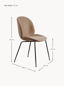 Fluweel gestoffeerde stoel Beetle, Bekleding: fluweel (100% polyester), Poten: gecoat staal, Fluweel beige, zwart mat, B 56 x D 58 cm