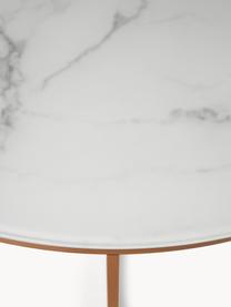 Table basse ronde XL avec plateau en verre aspect marbre Antigua, Blanc aspect marbre, or laiton, Ø 100 x haut. 35 cm