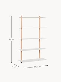 Estante de pared Nivo, Estantes: aluminio recubierto, Estructura: madera de roble, Madera de roble, blanco, An 67 x Al 118 cm