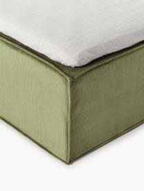Lit à sommier tapissier en velours côtelé Lennon, Velours côtelé vert olive, larg. 140 x long. 200 cm, indice de fermeté 2