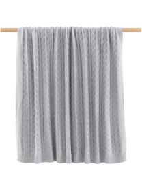 Plaid chaud en tricot gris clair Caleb, 100 % coton, Gris clair, larg. 130 x long. 170 cm