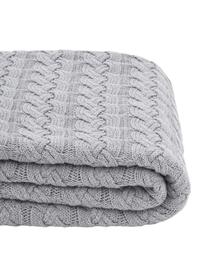 Coperta a maglia color grigio chiaro con motivo a trecce Caleb, 100% cotone, Grigio chiaro, Larg. 130 x Lung. 170 cm