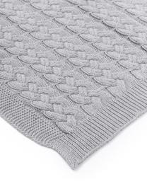 Plaid chaud en tricot gris clair Caleb, 100 % coton, Gris clair, larg. 130 x long. 170 cm