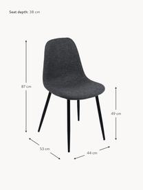 Chaises rembourrée Karla, 2 pièces, Tissu gris foncé, noir, larg. 44 x prof. 53 cm