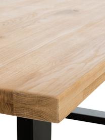 Eettafel Oliver met massief houten blad, Zitvlak: geolied massief wild eike, Poten: gepoedercoat metaal, Wild eiken, zwart, B 180 x D 90 cm