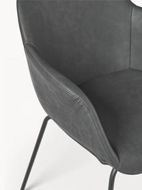 Krzesło z podłokietnikami ze sztucznej skóry Fiji, Tapicerka: sztuczna skóra (poliureta, Nogi: metal malowany proszkowo, Szara skóra ekologiczna, S 58 x G 56 cm