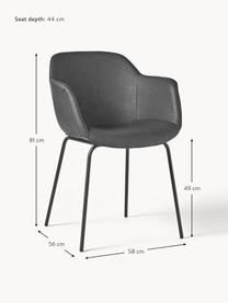 Židle s područkami z imitace kůže s úzkým skořepinovým sedákem Fiji, Tmavě šedá, Š 58 cm, H 56 cm