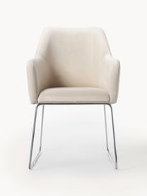 Sametová židle s područkami Isla, Krémově bílá, stříbrná, Š 58 cm, H 62 cm