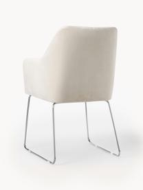 Krzesło z podłokietnikami z aksamitu Isla, Tapicerka: aksamit (100% poliester) , Nogi: metal malowany proszkowo, Stelaż: sklejka Ten produkt jest , Kremowobiały aksamit, odcienie srebrnego, S 58 x G 62 cm