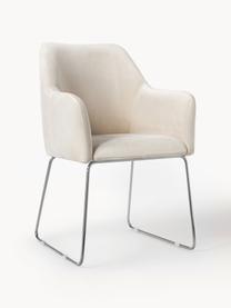 Sametová židle s područkami Isla, Krémově bílá, stříbrná, Š 58 cm, H 62 cm