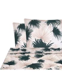 Drap plat en satin de coton Aloha, Beige, vert, 240 x 300 cm