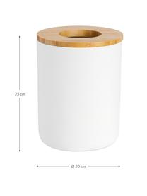 Papelera con tapadera de bambú Ronni, Blanco, 7,5 L