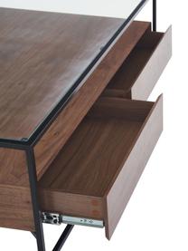 Salontafel Helix met lades, Frame: gepoedercoat metaal, Zwart, bruin, 120 x 40 cm