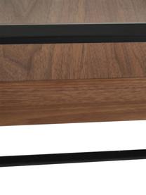 Tavolino da salotto con cassetti Helix, Struttura: metallo verniciato a polv, Base e piano d'appoggio: vetro, Nero, marrone, Larg. 120 x Alt. 40 cm