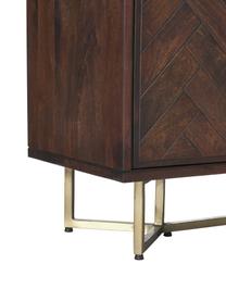 Aparador de madera maciza diseño espiga con cajones y puertas Luca, Estructura: madera de mango maciza, Patas: metal recubierto, Madera de mango, dorado, An 160 x Al 80 cm