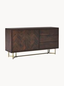 Aparador de madera maciza diseño espiga con cajones y puertas Luca, Estructura: madera de mango maciza, Patas: metal recubierto, Madera de mango, dorado, An 160 x Al 80 cm