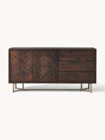 Credenza in legno di mango con motivo spina di pesce Luca, Struttura: metallo rivestito, Legno di mango, dorato, Larg. 160 x Alt. 80 cm