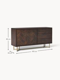 Credenza in legno di mango con motivo spina di pesce Luca, Struttura: metallo rivestito, Legno di mango, dorato, Larg. 160 x Alt. 80 cm