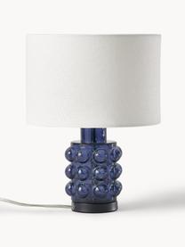 Kleine Tischlampe Olyve mit Glasfuß, Lampenschirm: 60 % Leinen, 40 % Baumwol, Lampenfuß: Glas, Weiß, Dunkelblau, Ø 23 x H 31 cm